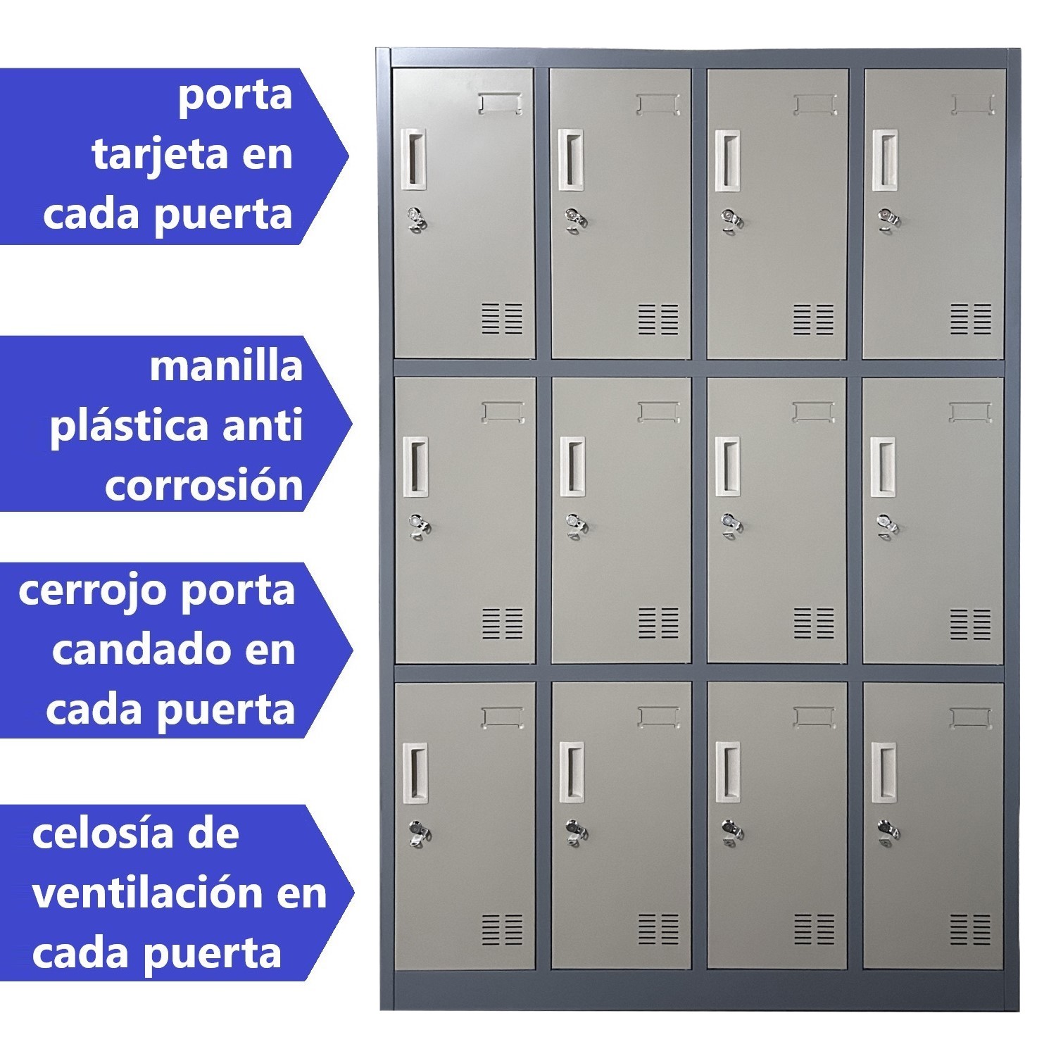 LOCKER CASILLERO METALICO 4 CUERPOS 12 PUERTAS - 3