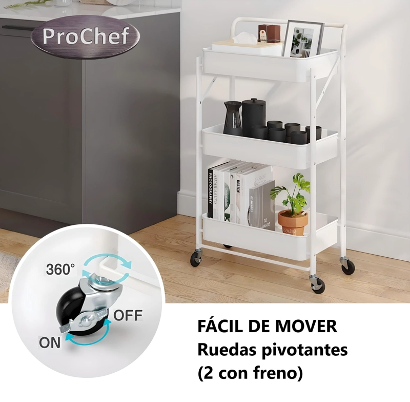 CARRO MULTIUSO PLEGABLE ACERO BLANCO 45X30X88 CM - 5