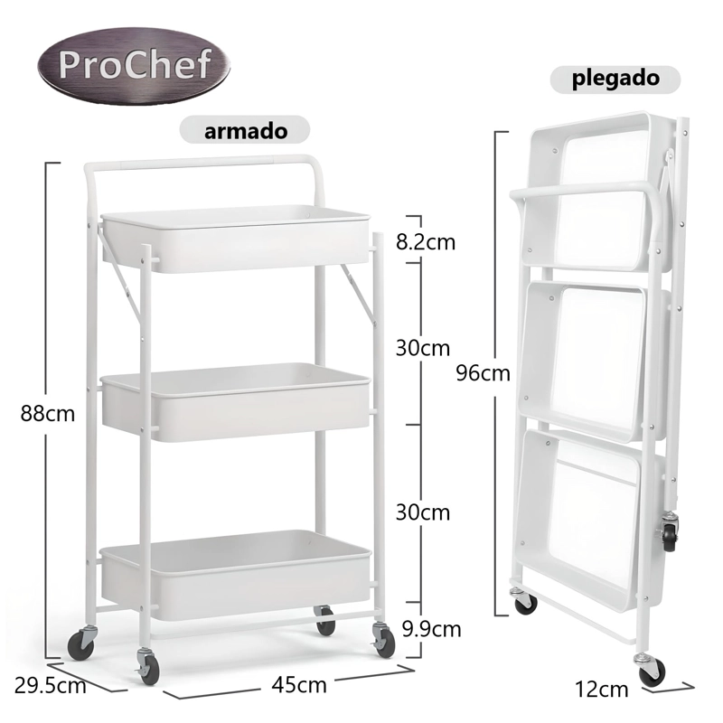 CARRO MULTIUSO PLEGABLE ACERO BLANCO 45X30X88 CM - 6