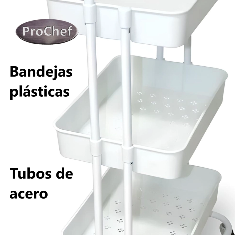 CARRO ORGANIZADOR MULTIUSO BLANCO BANDEJAS PLASTICAS - 4