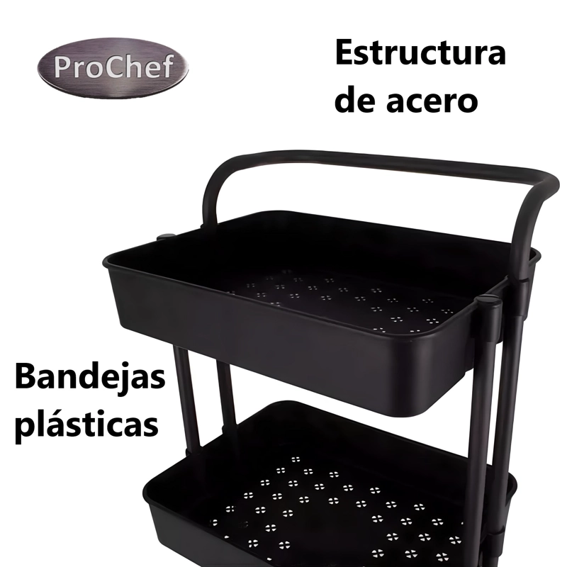 CARRO ORGANIZADOR MULTIUSO NEGRO BANDEJAS PLASTICAS - 3