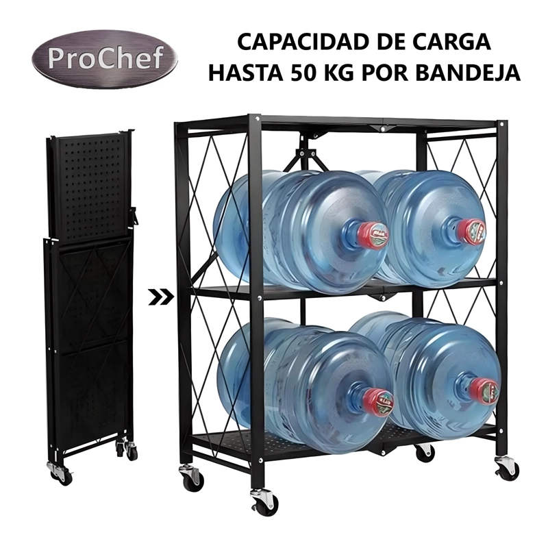 ESTANTE PLEGABLE DE ACERO CON RUEDAS. 3 BANDEJAS - 3