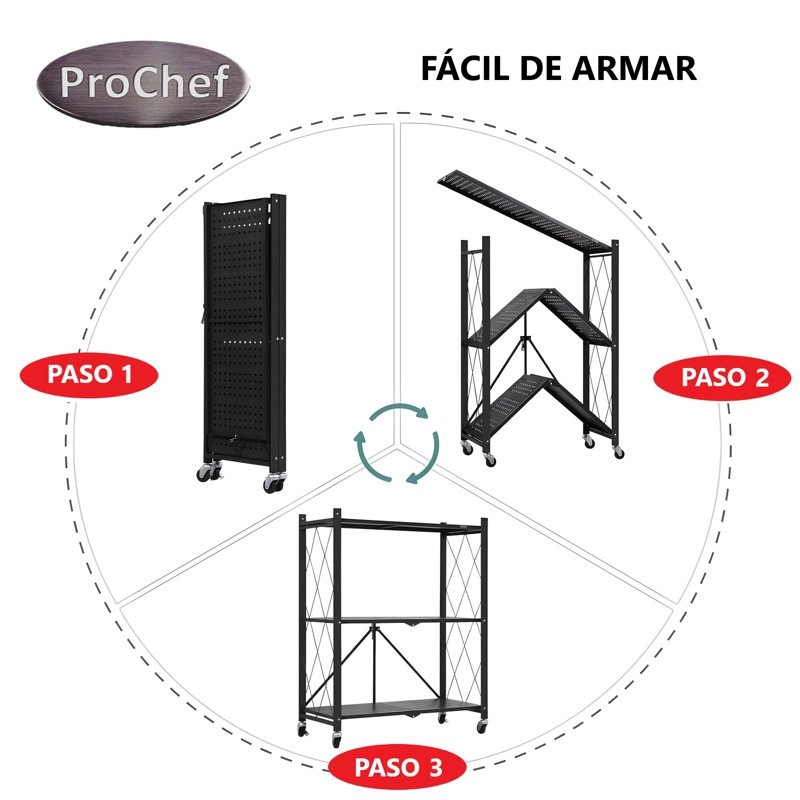 ESTANTE PLEGABLE DE ACERO CON RUEDAS. 3 BANDEJAS - 6