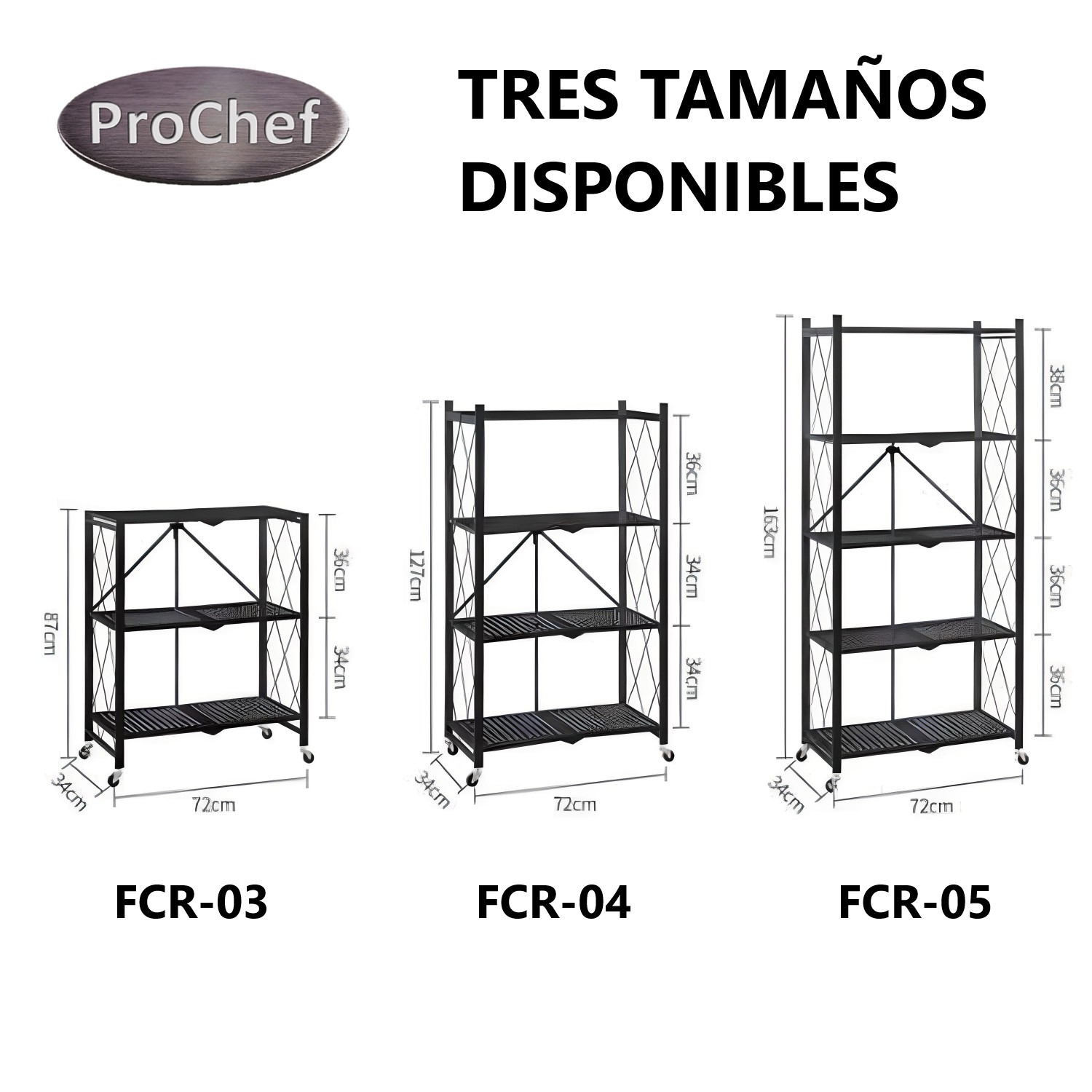 ESTANTE PLEGABLE DE ACERO CON RUEDAS. 3 BANDEJAS - 7