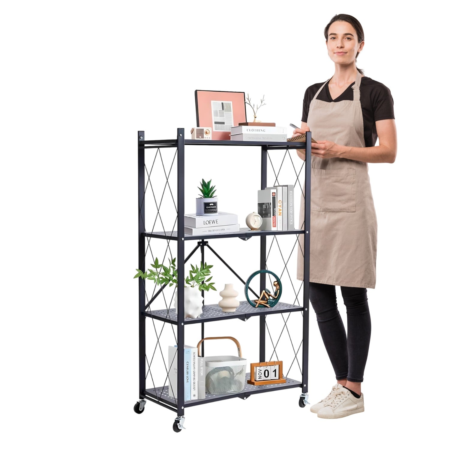 ESTANTE PLEGABLE DE ACERO CON RUEDAS. 4 BANDEJAS - 2