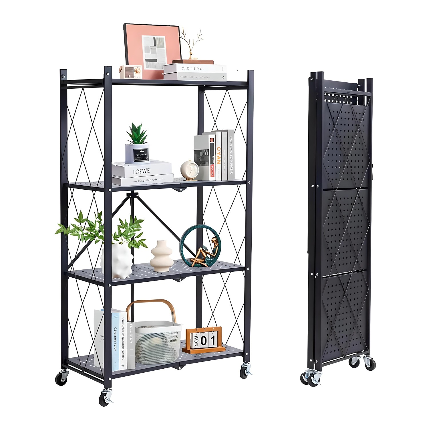 ESTANTE PLEGABLE DE ACERO CON RUEDAS. 4 BANDEJAS - 3