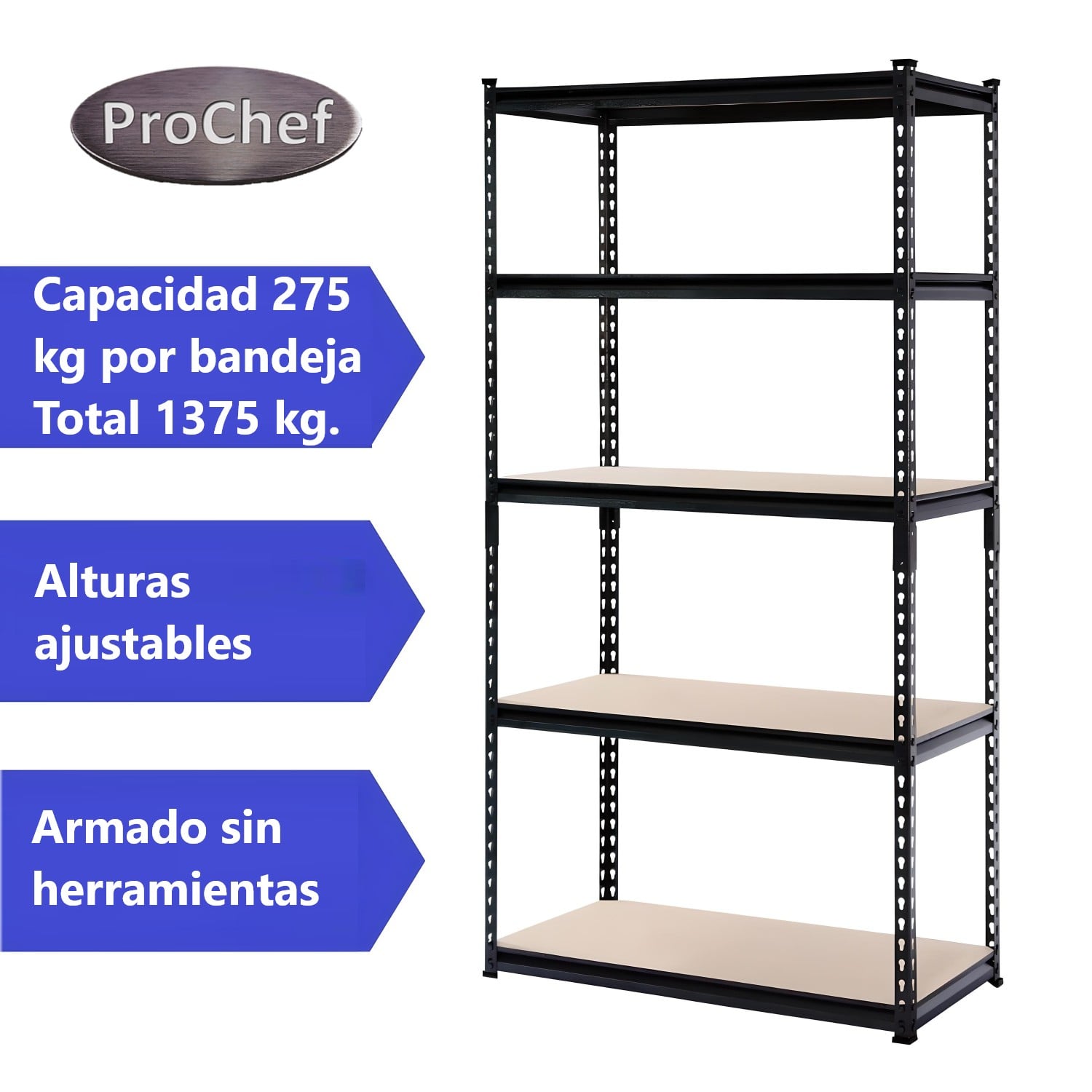 ESTANTE ACERO 90X45X180 CM 5 BANDEJAS. 1375 KG. - 4