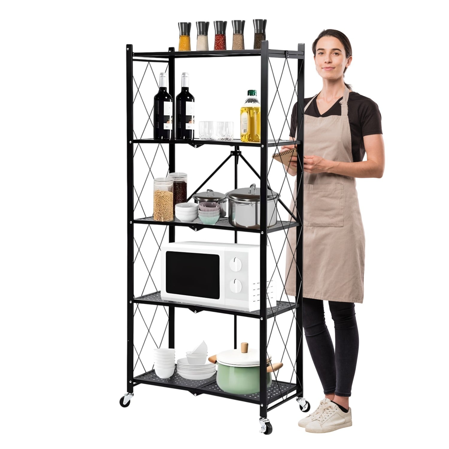 ESTANTE PLEGABLE DE ACERO CON RUEDAS. 5 BANDEJAS - 2