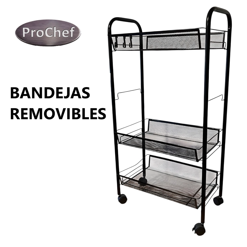CARRO ORGANIZADOR MULTIUSO ACERO NEGRO 5 BANDEJAS REMOVIBLES - 3