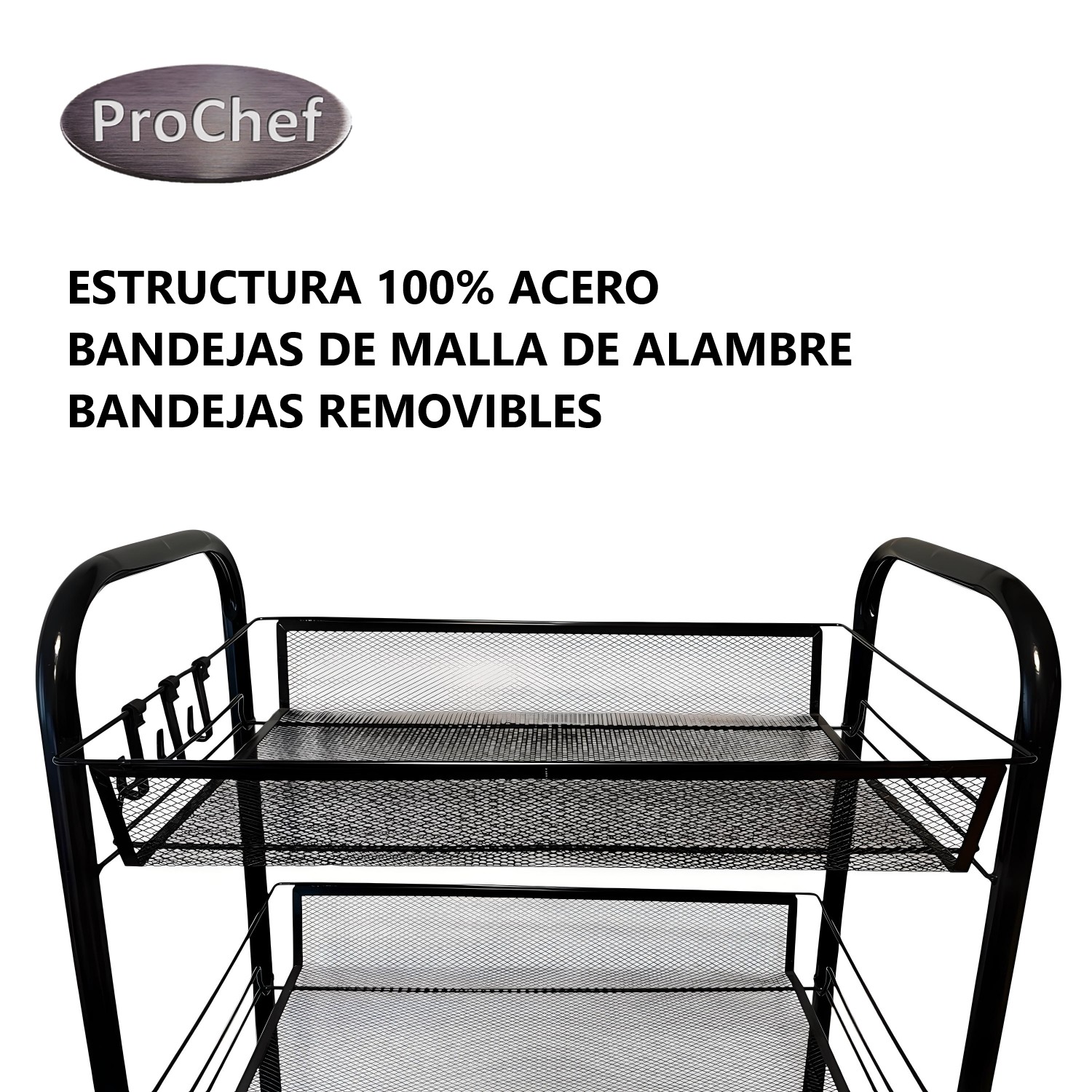 CARRO ORGANIZADOR MULTIUSO ACERO NEGRO 5 BANDEJAS REMOVIBLES - 4