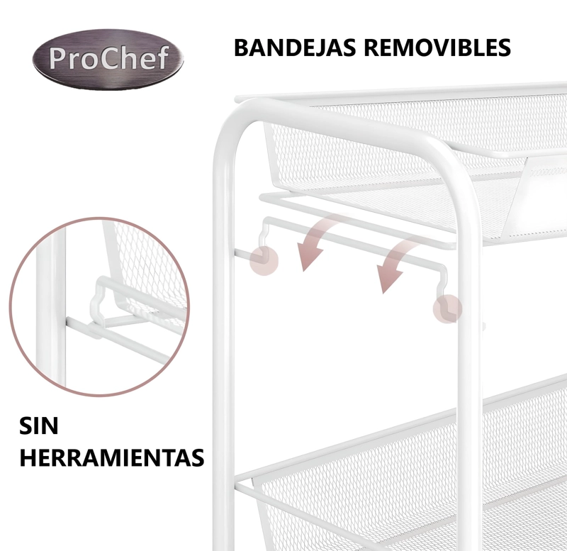 CARRO ORGANIZADOR MULTIUSO ACERO BLANCO 4 BANDEJAS REMOVIBLES - 3