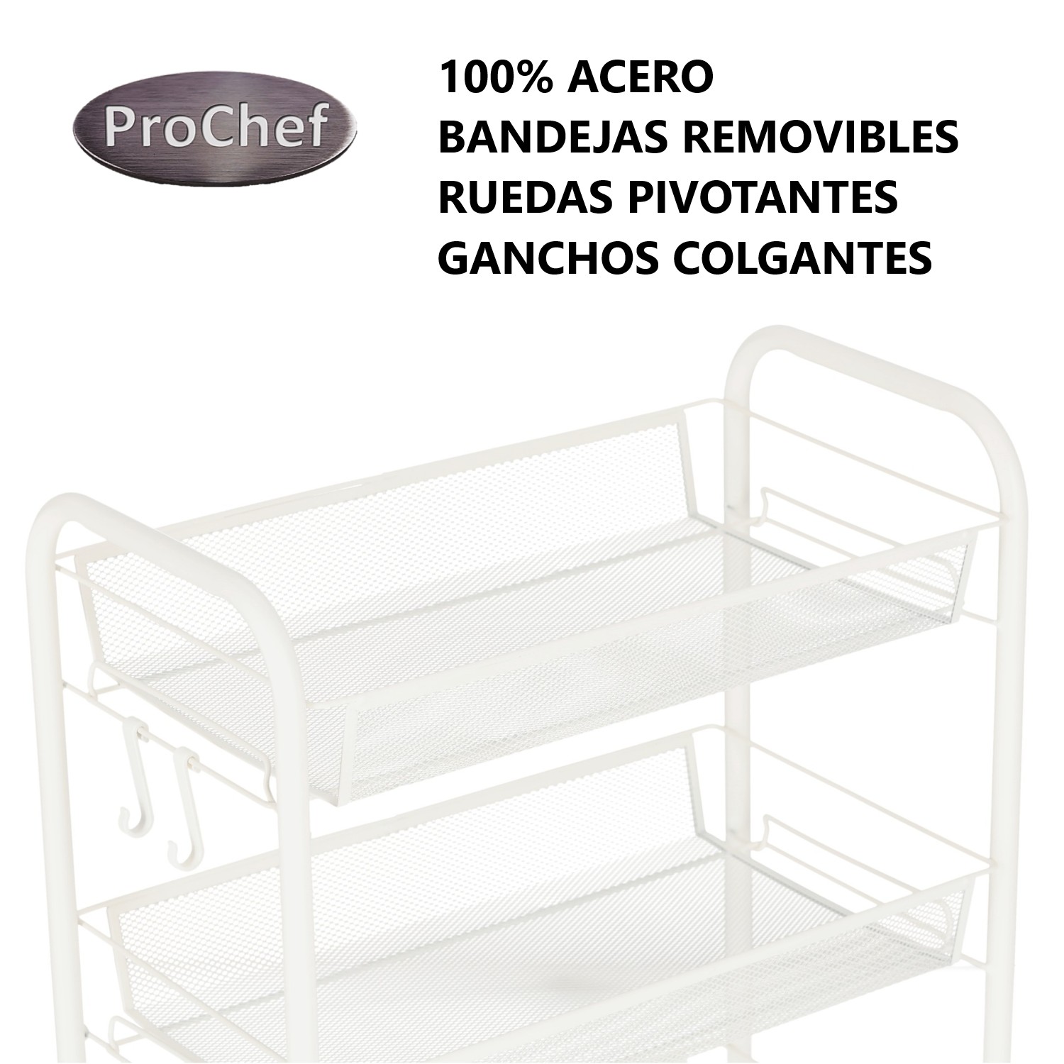 CARRO ORGANIZADOR MULTIUSO ACERO BLANCO 4 BANDEJAS REMOVIBLES - 5