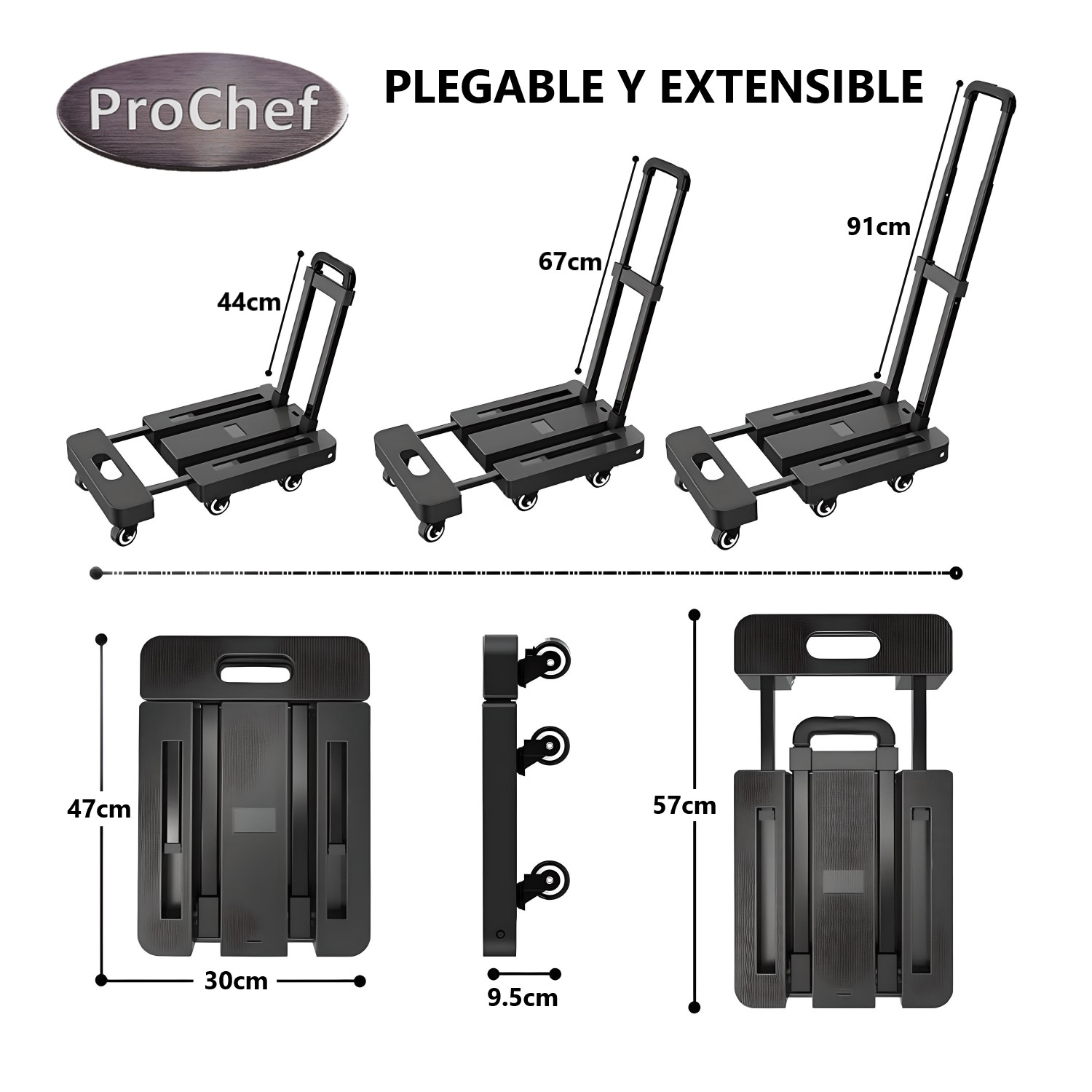 CARRO TRANSPORTADOR PLEGABLE 30X57 CM. CAPACIDAD 200K - 3