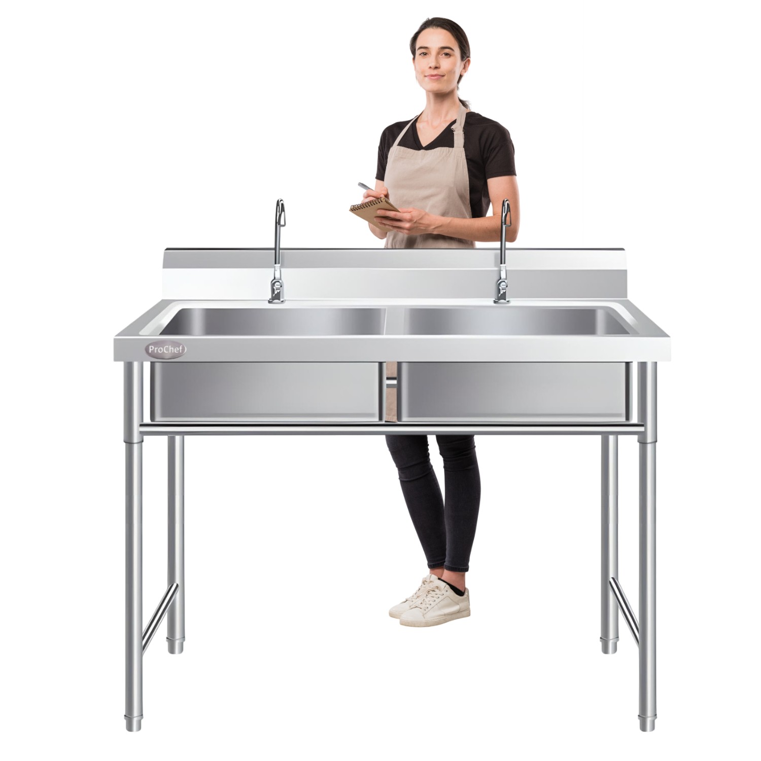 LAVAFONDOS DOBLE ACERO INOX. 100X60X90 CM. CON GRIFERIA - 2