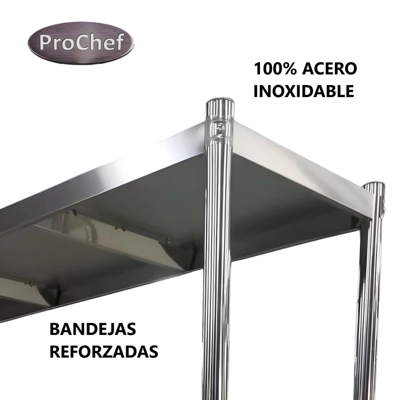 ESTANTE 4 BANDEJAS LISAS. 100X50X155 CM. ACERO INOX - 5