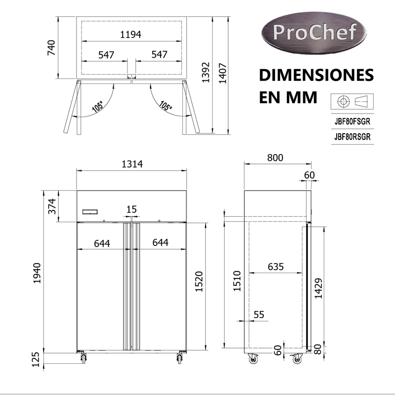 REFRIGERADOR INDUSTRIAL 860 LT ACERO INOX. FRIO FORZADO - 4
