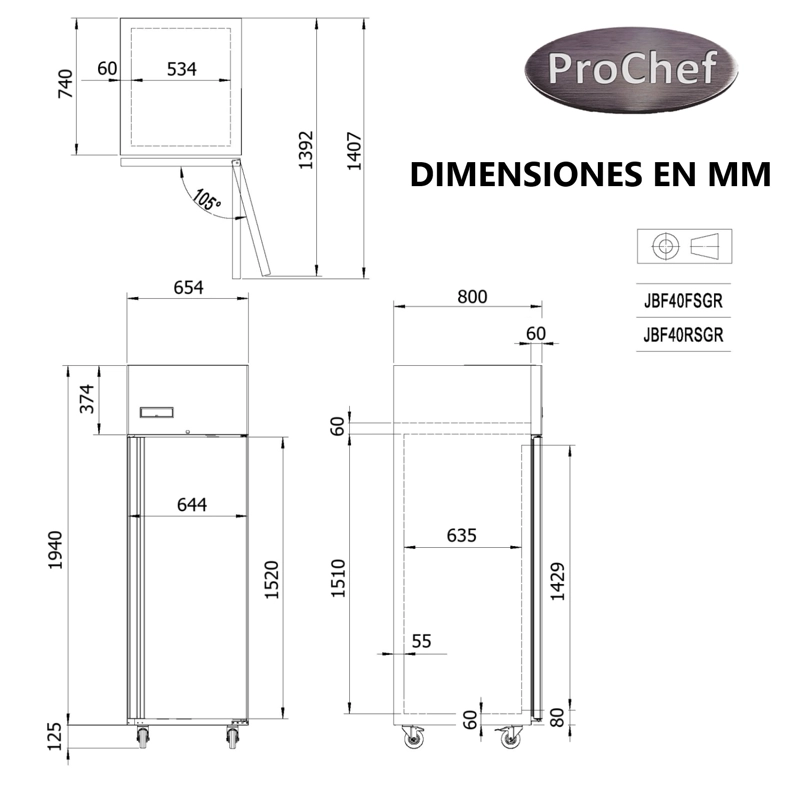 CONGELADOR INDUSTRIAL 430 LT ACERO INOX. FRIO FORZADO - 7