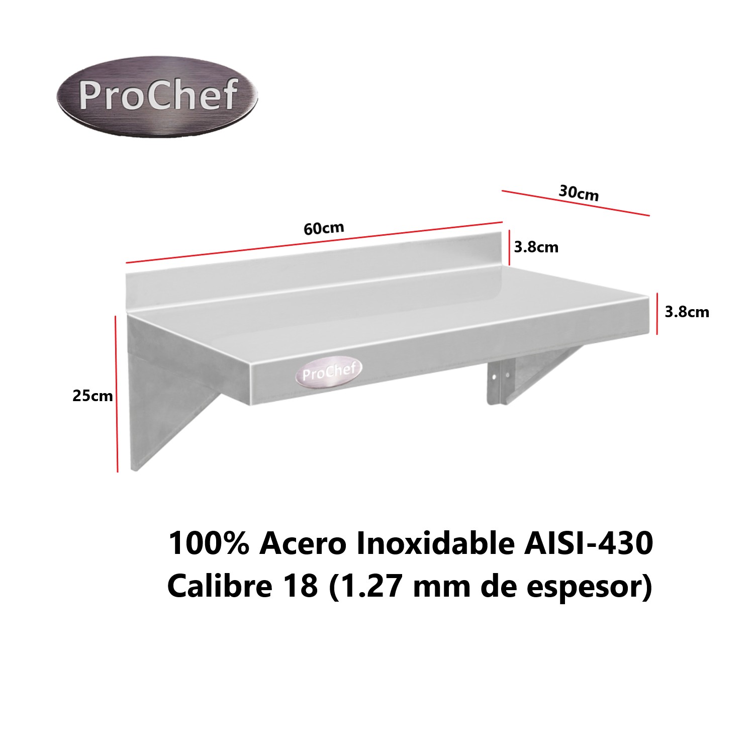 REPISA MURAL 60X30 CM. ACERO INOXIDABLE LISO - 4