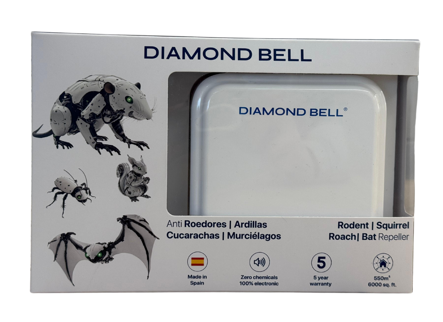 REPELENTE ANTI RATONES CUCARACHAS MURCIELAGOS PRO DIAMOND BELL DB-06 BLANCO - 5