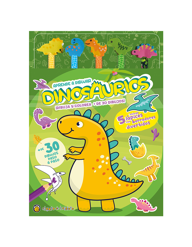 LIBRO LAPICES Y BORRADORES DE COLORES: DINOSAURIOS - EL GATO DE HOJALATA - 1