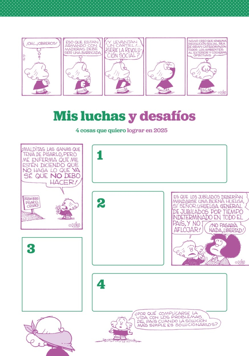 AGENDA TOP10BOOKS MAFALDA 2025 ANILLADA FEMINISTA VERDE-GRIS QUINO - 2