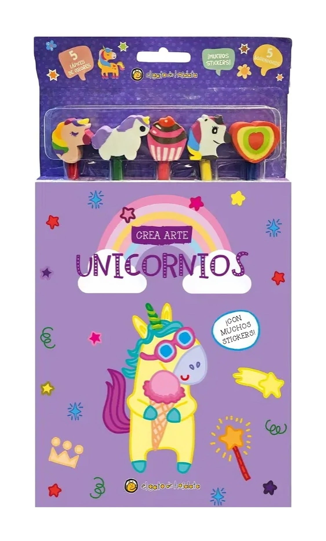 LIBRO INFANTIL UNICORNIOS *CREA ARTE: LÁPICES, BORRADORES Y STICKERS* VARIOS AUTORES - 1