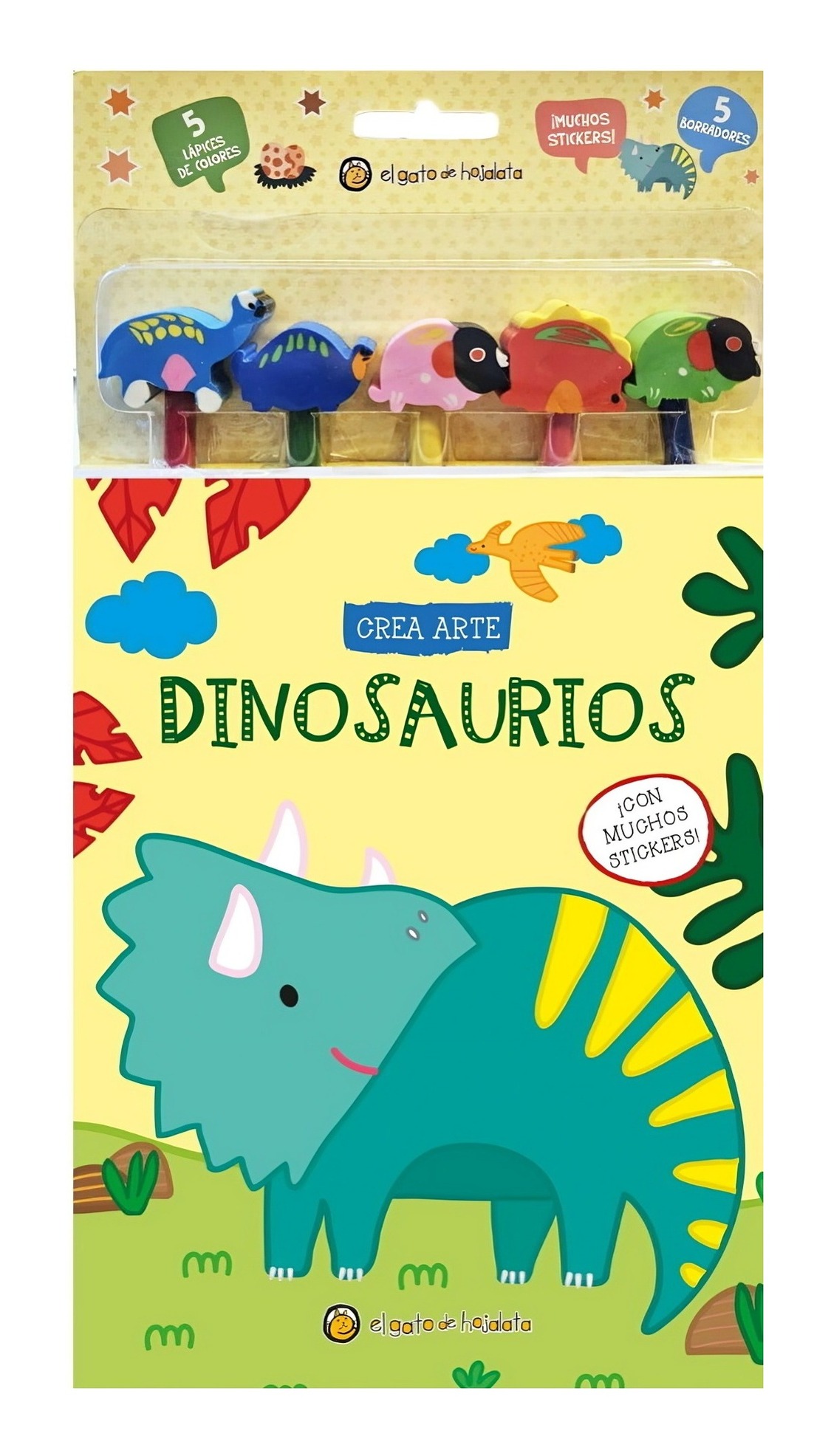 LIBRO INFANTIL DINOSAURIOS *CREA ARTE: LÁPICES, BORRADORES Y STICKERS* VARIOS AUTORES - 1