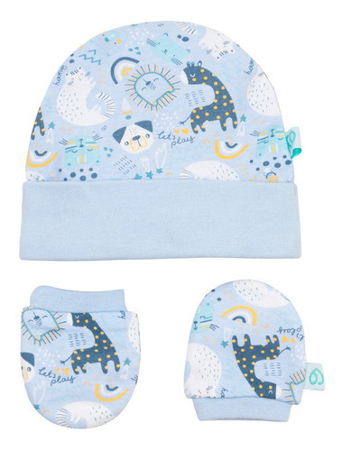 SET 2 PIEZAS BABY GIFT GORRITO Y MITONES BAMBINO CELESTE - 1