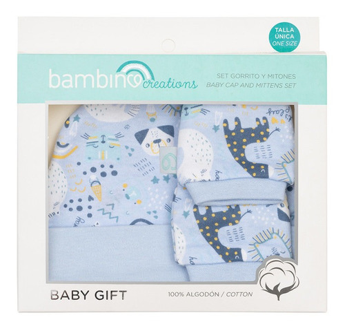SET 2 PIEZAS BABY GIFT GORRITO Y MITONES BAMBINO CELESTE - 2