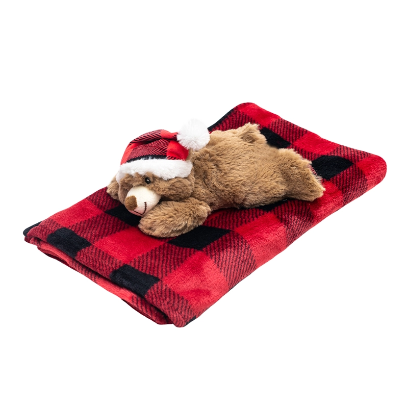 FRAZADA Y PELUCHE SET 2 PIEZAS BAMBINO NAVIDAD OSO CAFE - 1