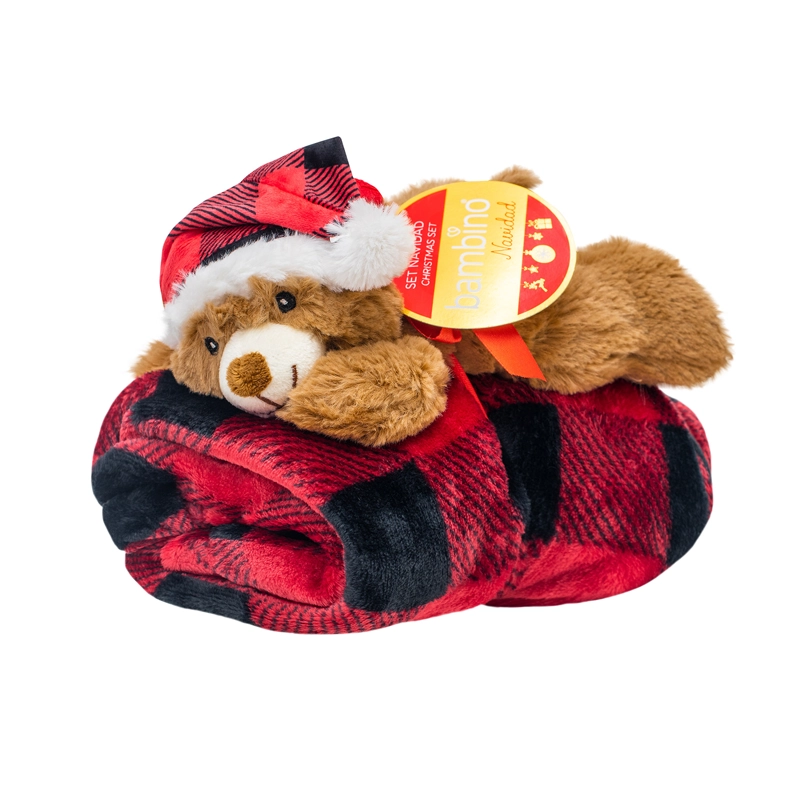 FRAZADA Y PELUCHE SET 2 PIEZAS BAMBINO NAVIDAD OSO CAFE - 2