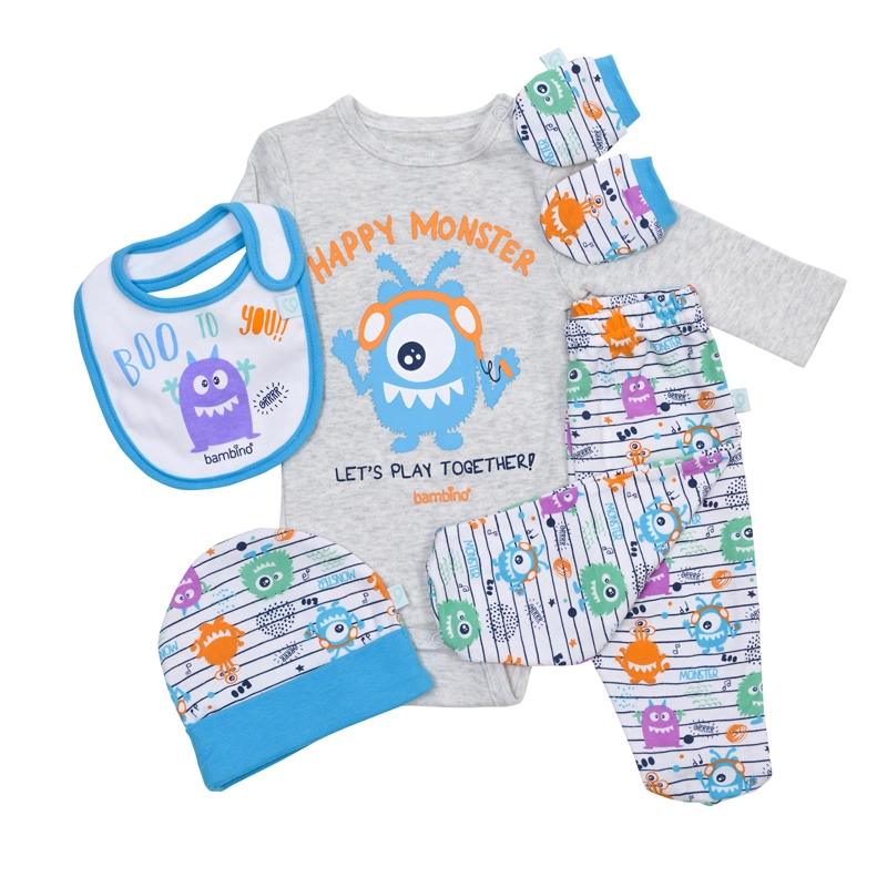 SET 5 PIEZAS ALGODON UNISEX BAMBINO BLANCO BABY GIFT CREATIONS MONSTRUOS