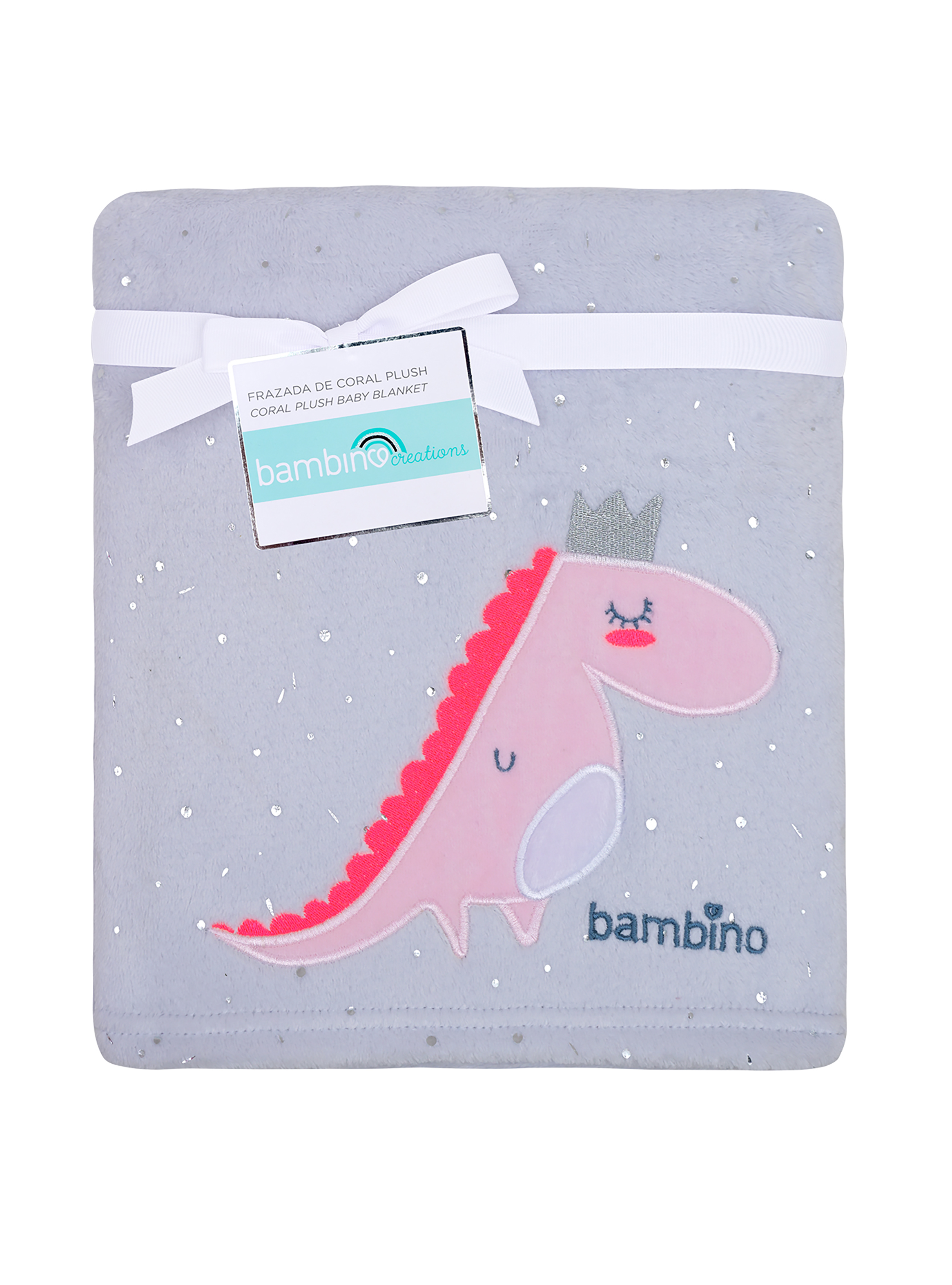 FRAZADA DE CORAL PLUSH BAMBINO DINOSAURIO GRIS - 2
