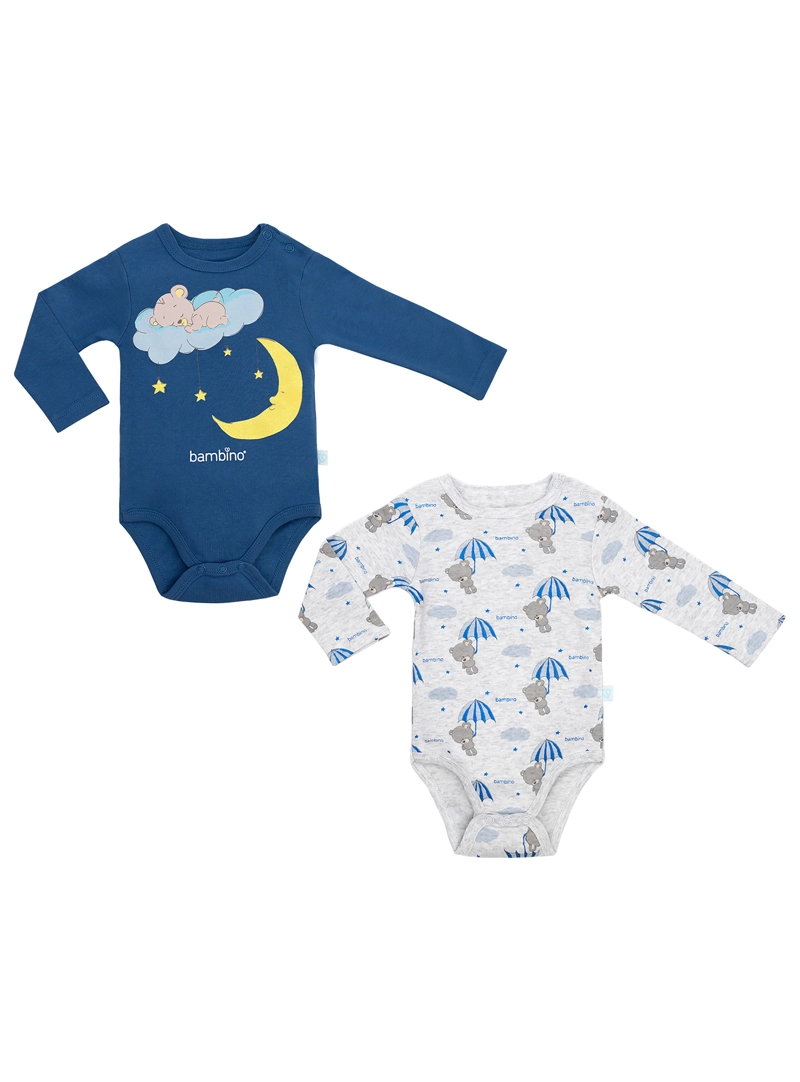 SET BODY ALGODON UNISEX BAMBINO CELESTE 2 PIEZAS MANGA LARGA OSO - 1