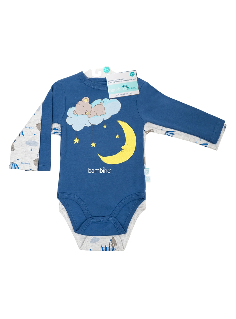 SET BODY ALGODON UNISEX BAMBINO CELESTE 2 PIEZAS MANGA LARGA OSO - 2