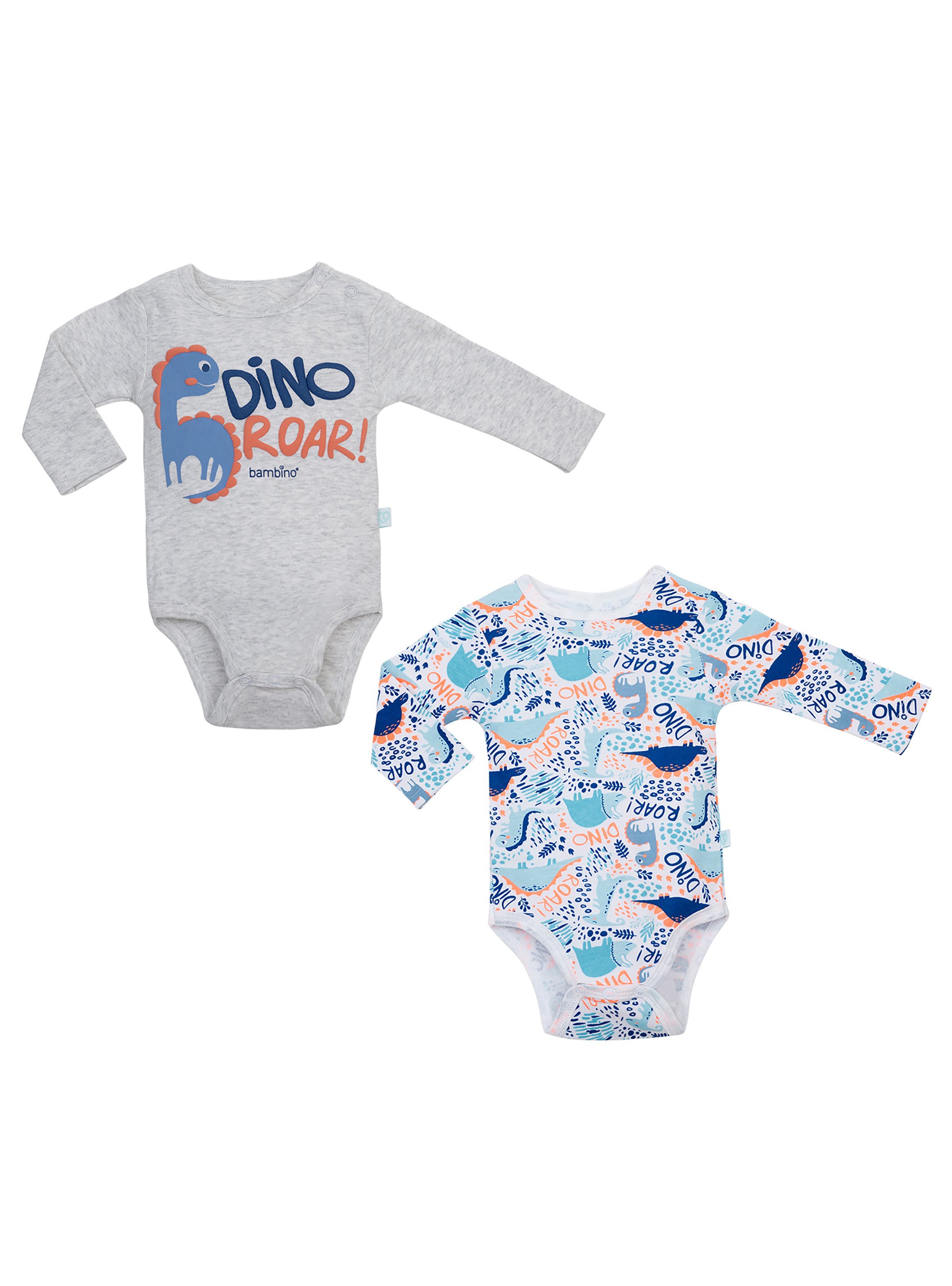 SET BODY ALGODON UNISEX BAMBINO AZUL 2 PIEZAS MANGA LARGA DINOSAURIO - 1
