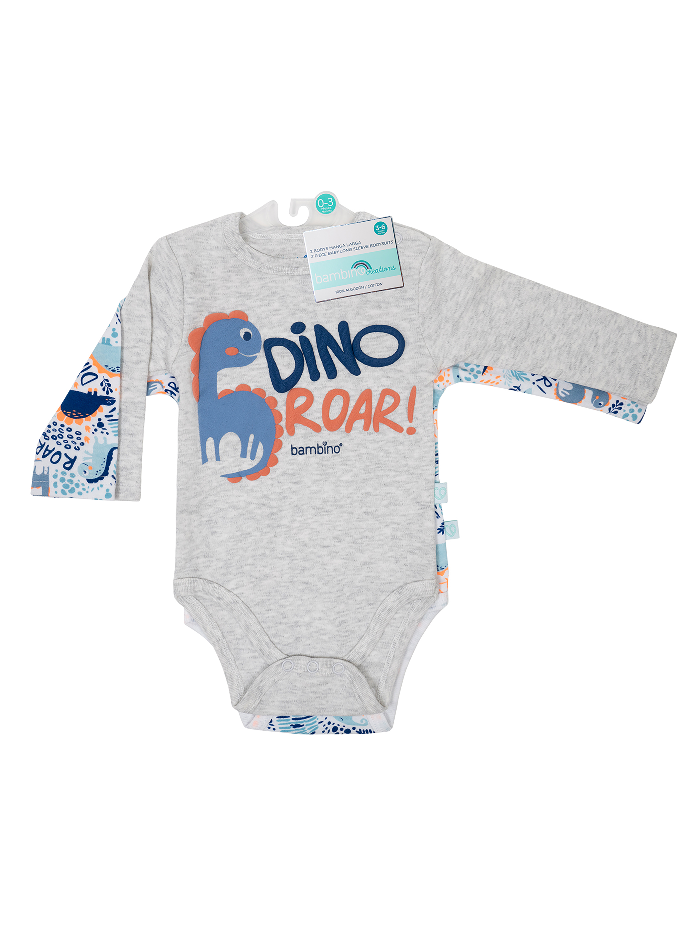 SET BODY ALGODON UNISEX BAMBINO AZUL 2 PIEZAS MANGA LARGA DINOSAURIO - 2