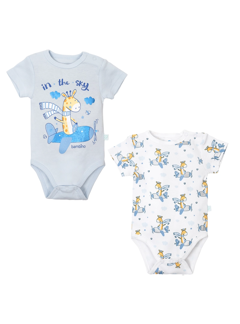 PACK 2 BODY ALGODON NIÑO BAMBINO CELESTE MANGA CORTA JIRAFA 12-18M - 2