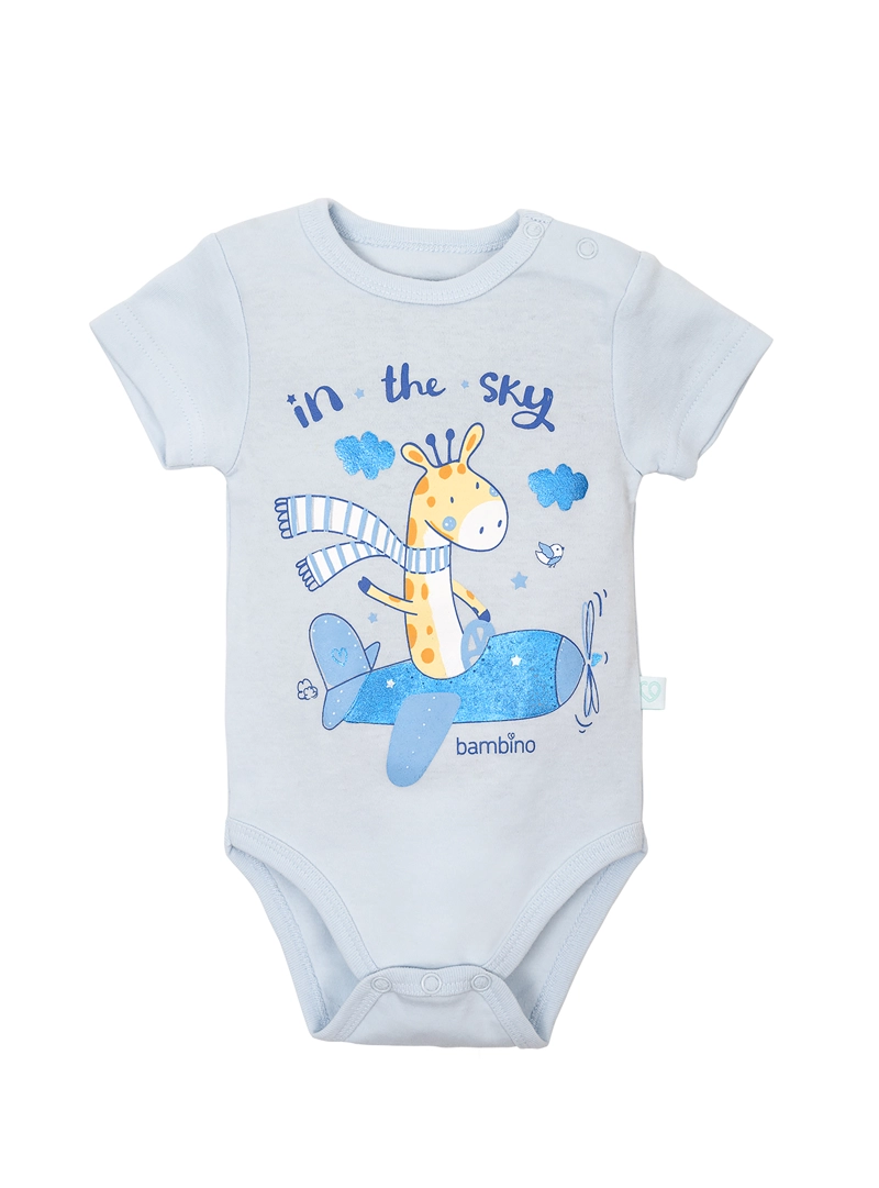 PACK 2 BODY ALGODON NIÑO BAMBINO CELESTE MANGA CORTA JIRAFA 12-18M - 3