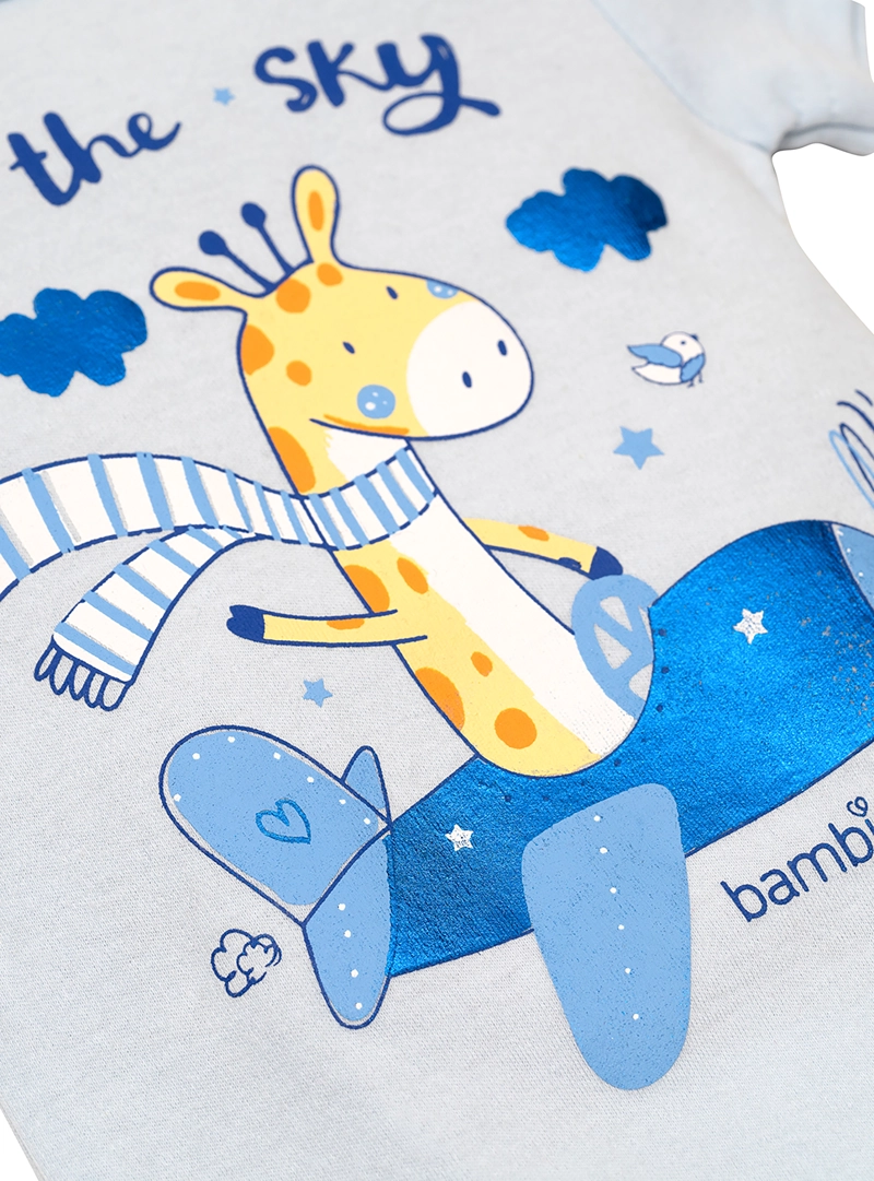 PACK 2 BODY ALGODON NIÑO BAMBINO CELESTE MANGA CORTA JIRAFA 12-18M - 5