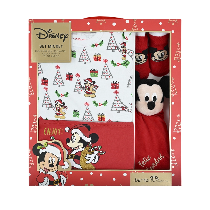 SET PARA BEBE ALGODON NIÑO BAMBINO ROJO 4 PIEZAS NAVIDAD MICKEY DULCES - 3
