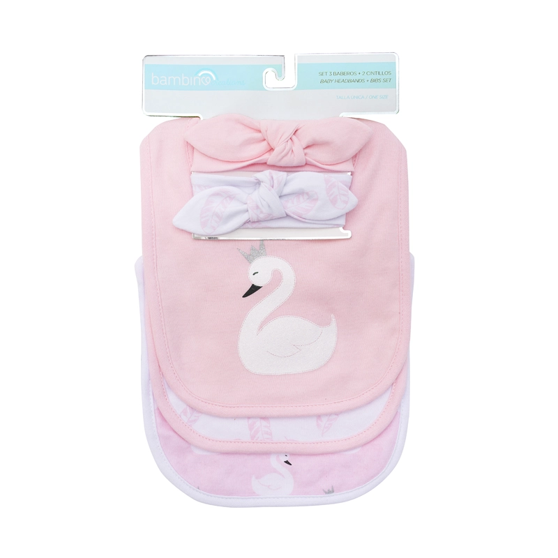 SET BABEROS ALGODÓN NIÑA BAMBINO + CINTILLOS CISNE - 1