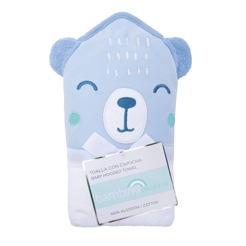 TOALLA CON CAPUCHA CELESTE OSO NIÑO - 1