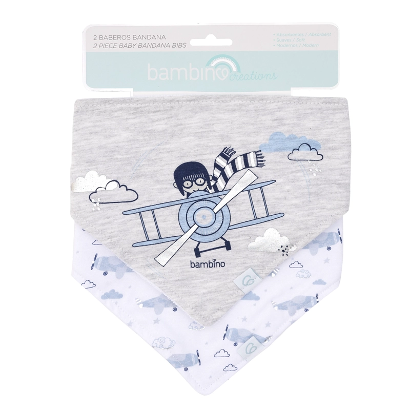 SET BAMBINO 2 BABERO BANDANA AVION NIÑO GRIS - 1