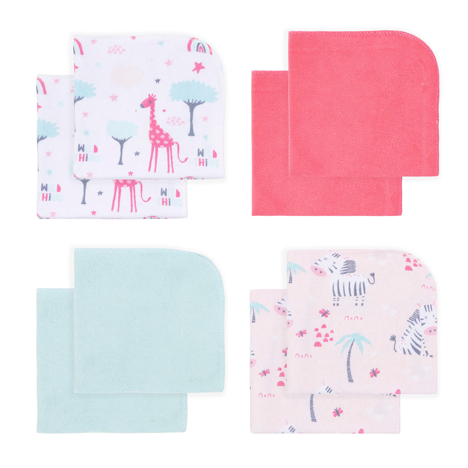 SET 8 TOALLITAS DE LIMPIEZA FUCSIA ANIMALES NIÑA - 1