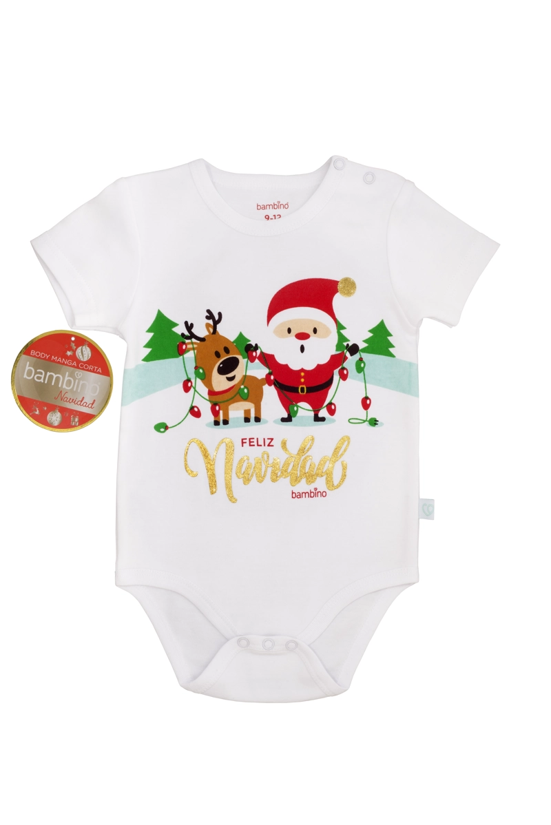 BODY ALGODON NIÑO BAMBINO BLANCO RENO VIEJO PASCUERO 3-6 MESES - 1