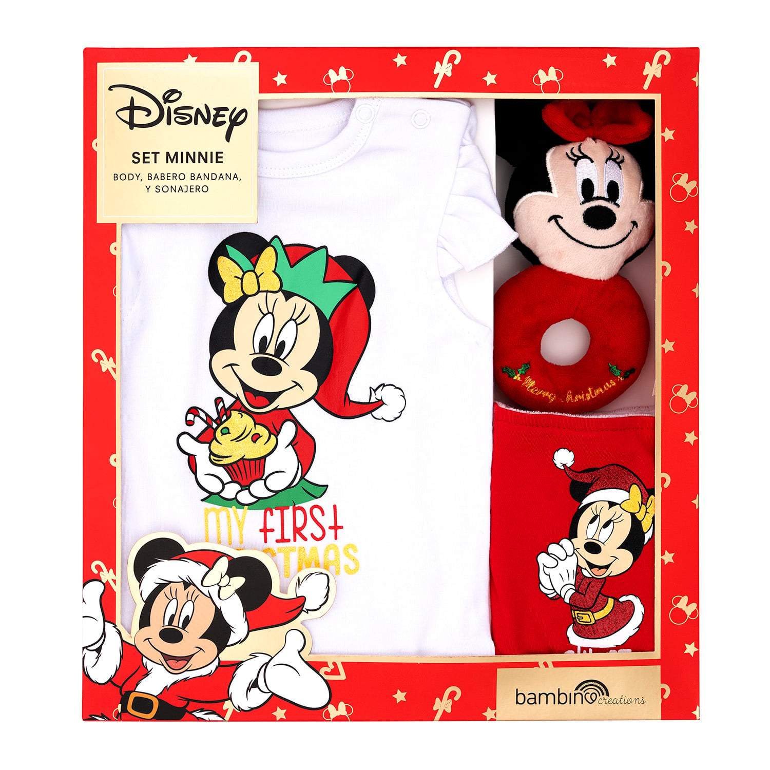 SET PARA BEBE ALGODON NIÑA BAMBINO ROJO 3 PIEZAS NAVIDAD DISNEY MINNIE 3 6 MESES - 1