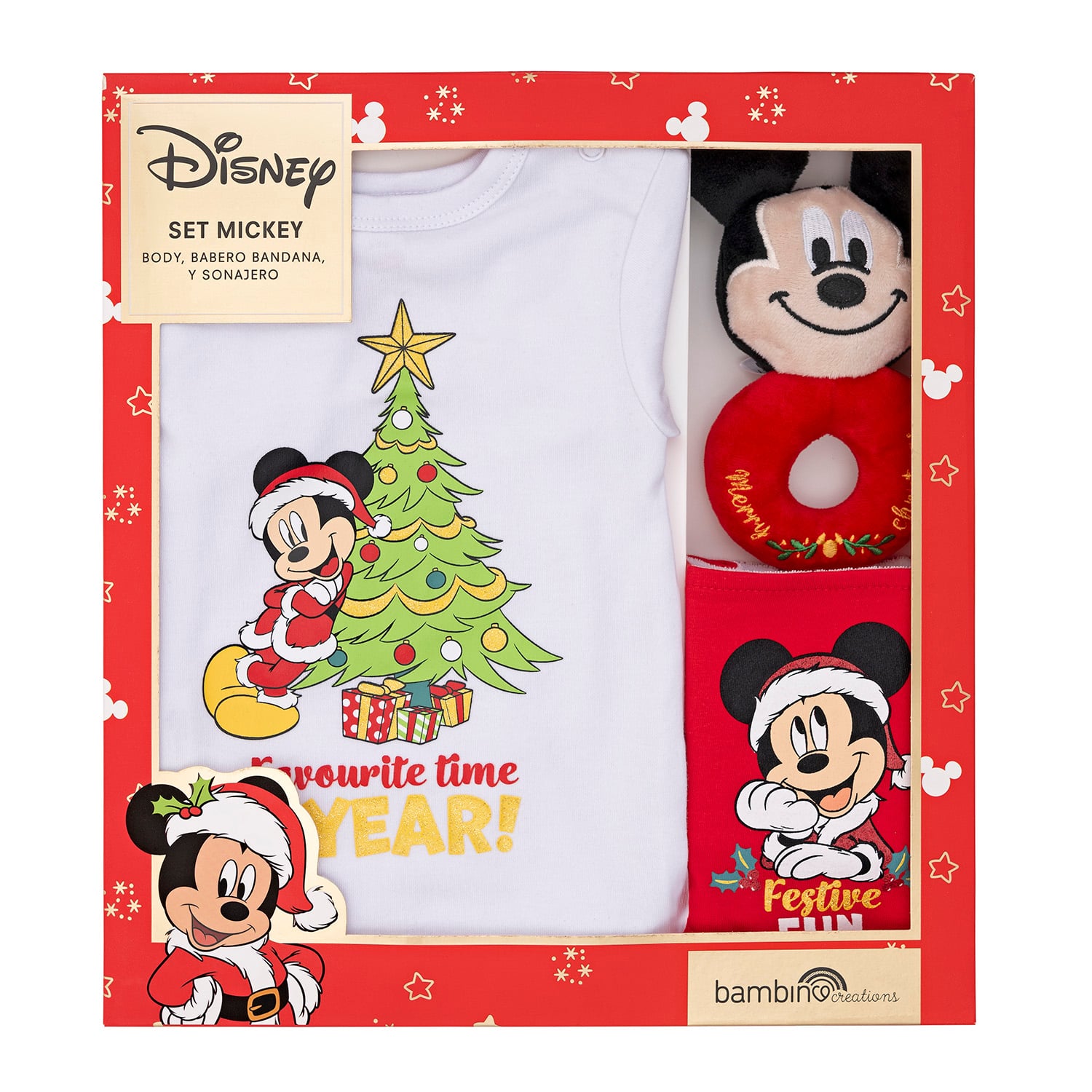 SET PARA BEBE ALGODON NIÑO BAMBINO ROJO 3 PIEZAS NAVIDAD DISNEY MICKEY 6-9 MESES - 1