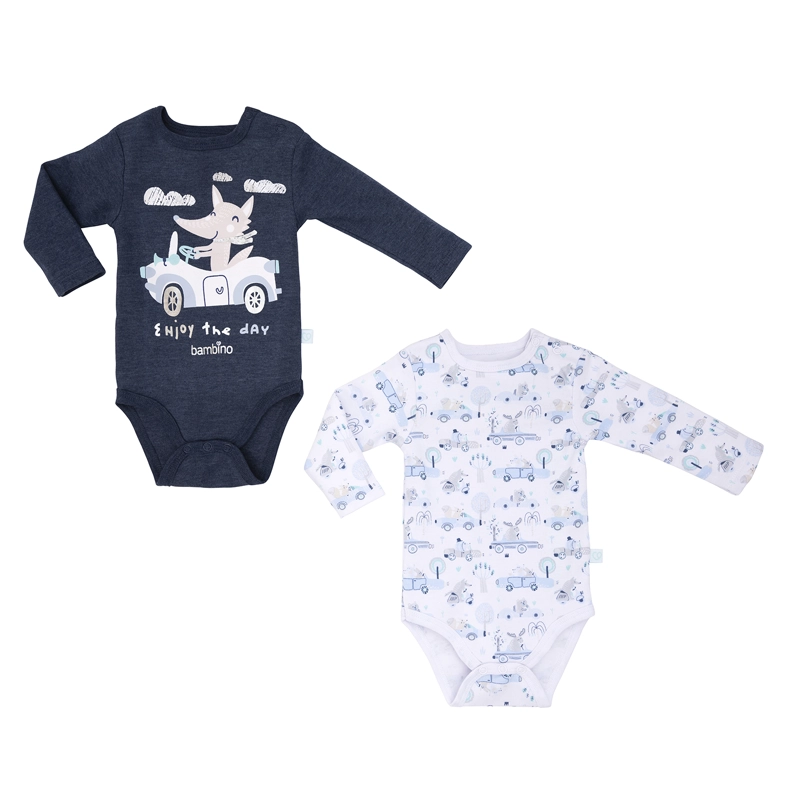 PACK 2 BODY ALGODON NIÑO BAMBINO AZUL MANGA LARGA ZORRO 6 9 MESES - 2