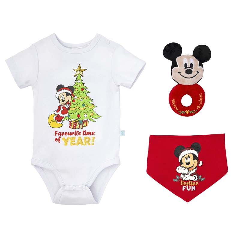 SET PARA BEBE ALGODON NIÑO BAMBINO ROJO 3 PIEZAS NAVIDAD DISNEY MICKEY 3-6 MESES - 2